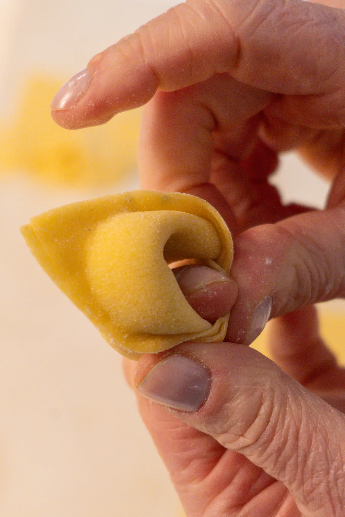 Mani che lavorano la sfoglia di pasta fresca